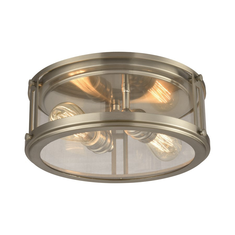 Atlas Coby 13in 2-Light Flush Mount | Transitional Brushed Nickel and Clear Glass | Kitchen & Dining Room Ceiling Light | Model CL11438-NK