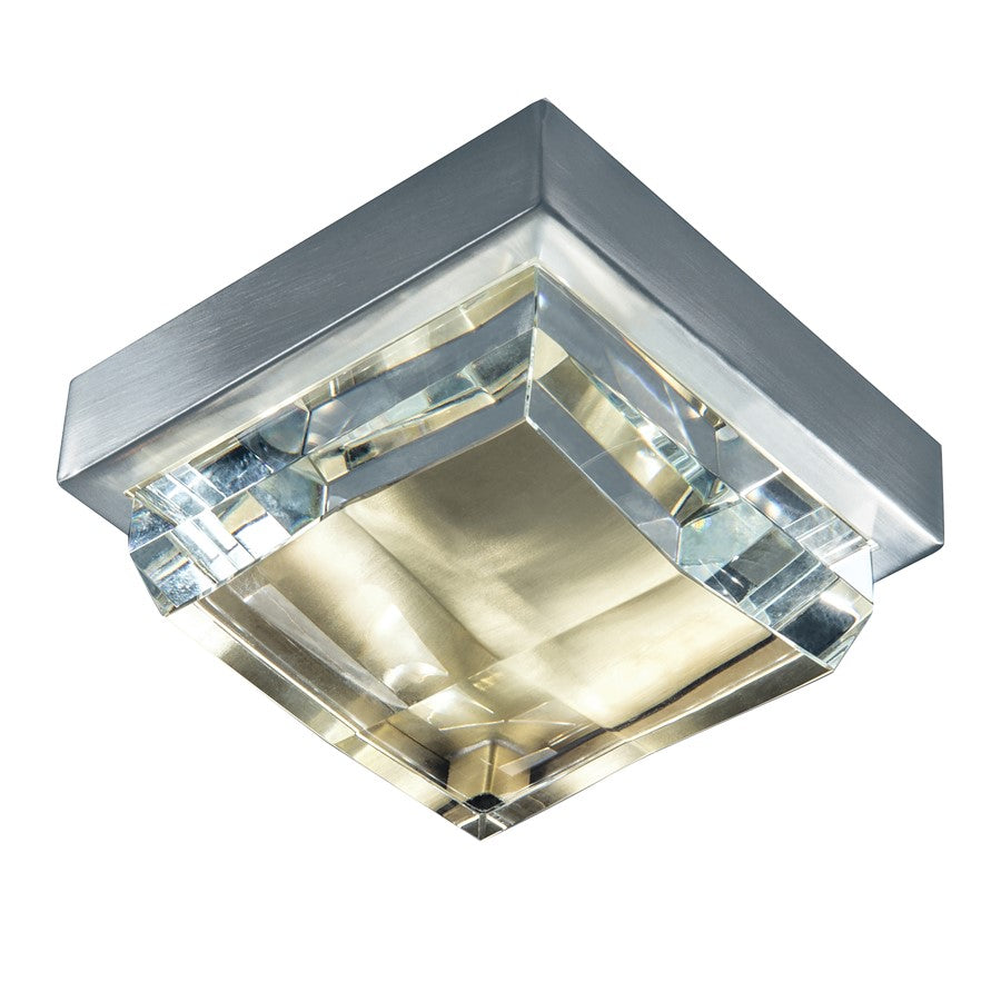 Atlas Crystal Mini 6.38in LED Flush Mount | Modern Brushed Nickel and Satin Brass Crystal | Bathroom & Hallway Ceiling Light | Model CL11439-NK