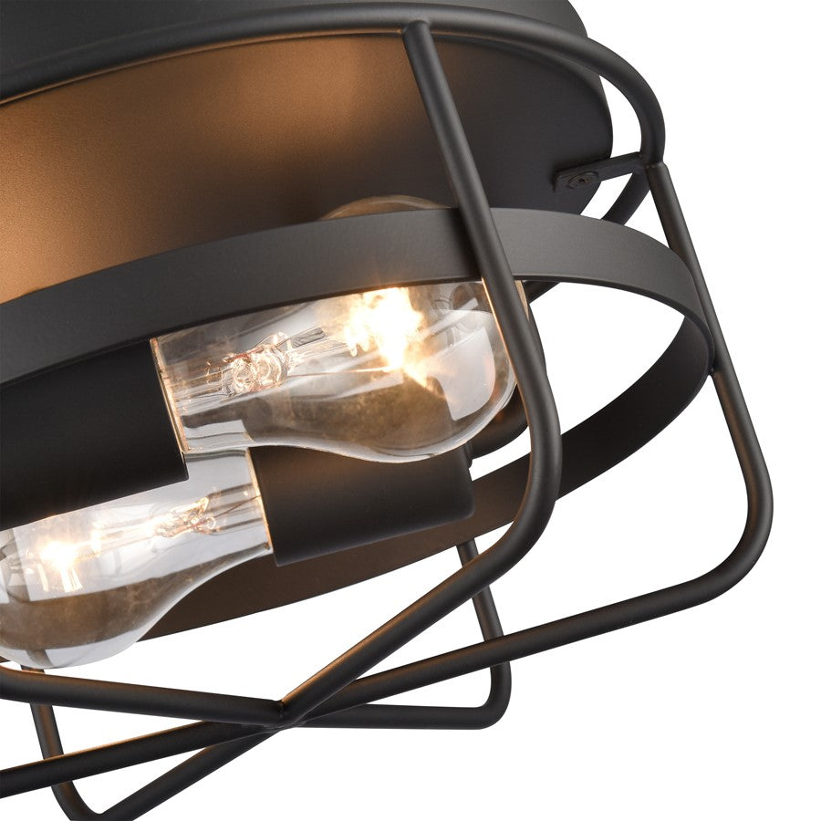Atlas Lighting Gael 10in 2-Light Flush Mount | Industrial Matte Black Metal Cage | Kitchen & Hallway | 10 x 10 x 5.5 in | Model CL11454-BK