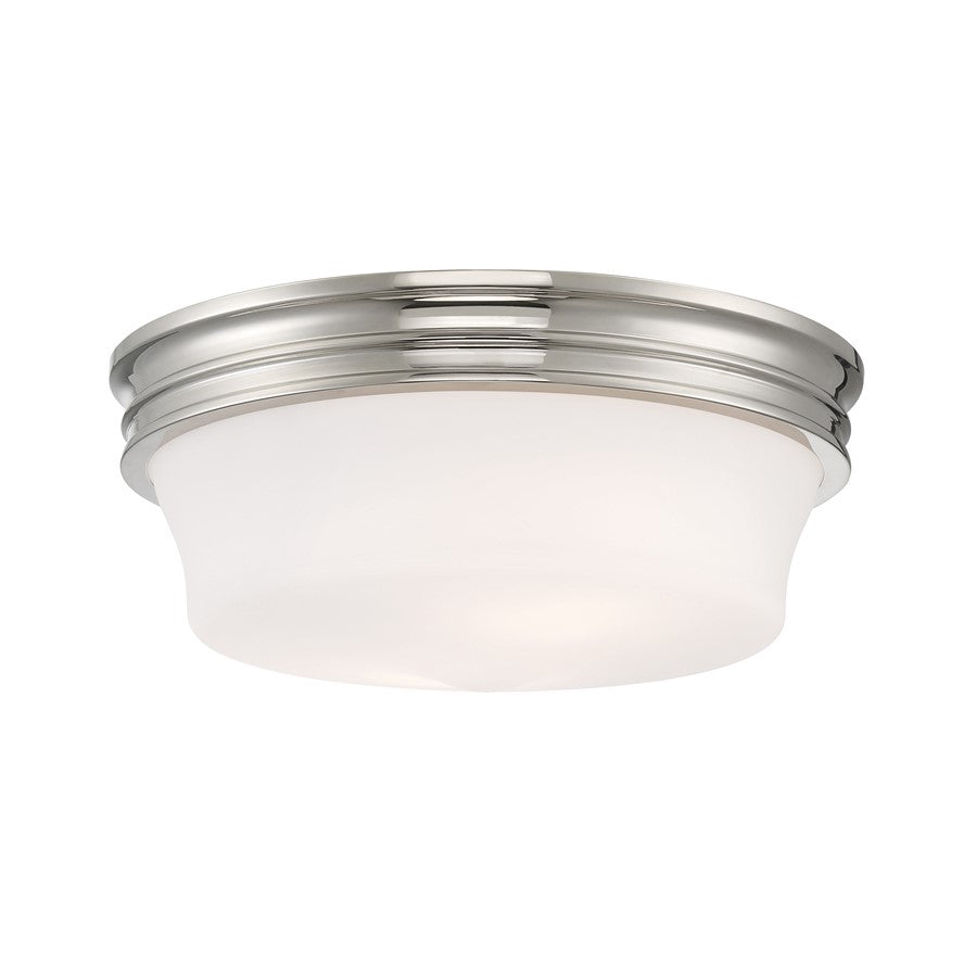 Atlas Lighting Galen 14in 3-Light Flush Mount | Traditional Polished Nickel and White Opal Glass | Bedroom & Hallway | Model CL11455-NK