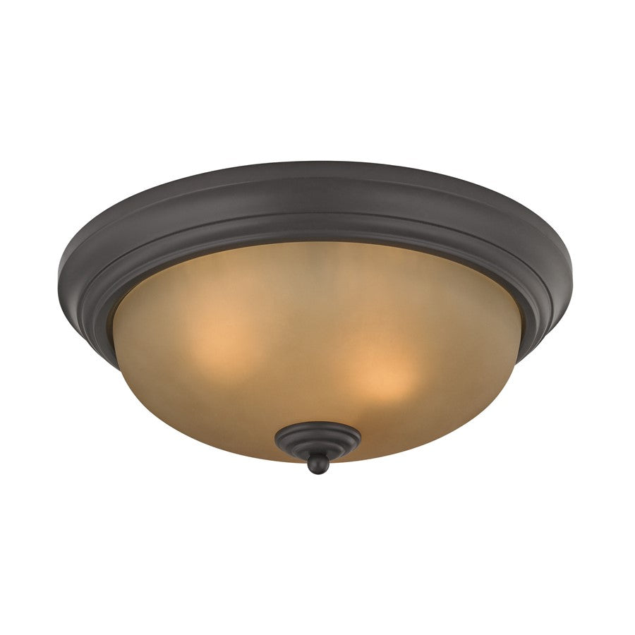 Atlas Lighting Huntington 15in 3-Light Flush Mount | Traditional Oil Rubbed Bronze and Amber Glass | Bedroom & Hallway | Model CL11469-BK