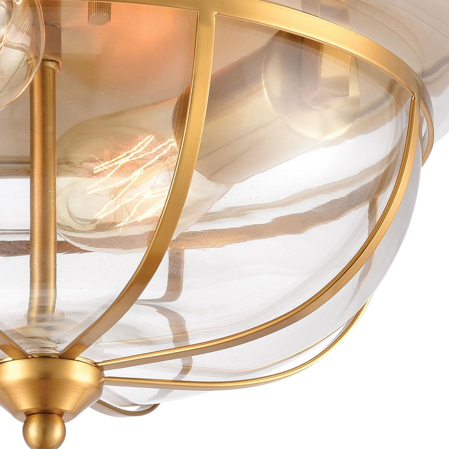 Atlas Lighting Manhattan Boutique 13in 2-Light Flush Mount | Transitional Brushed Brass and Clear Glass | Kitchen & Hallway | Model CL11477-BS