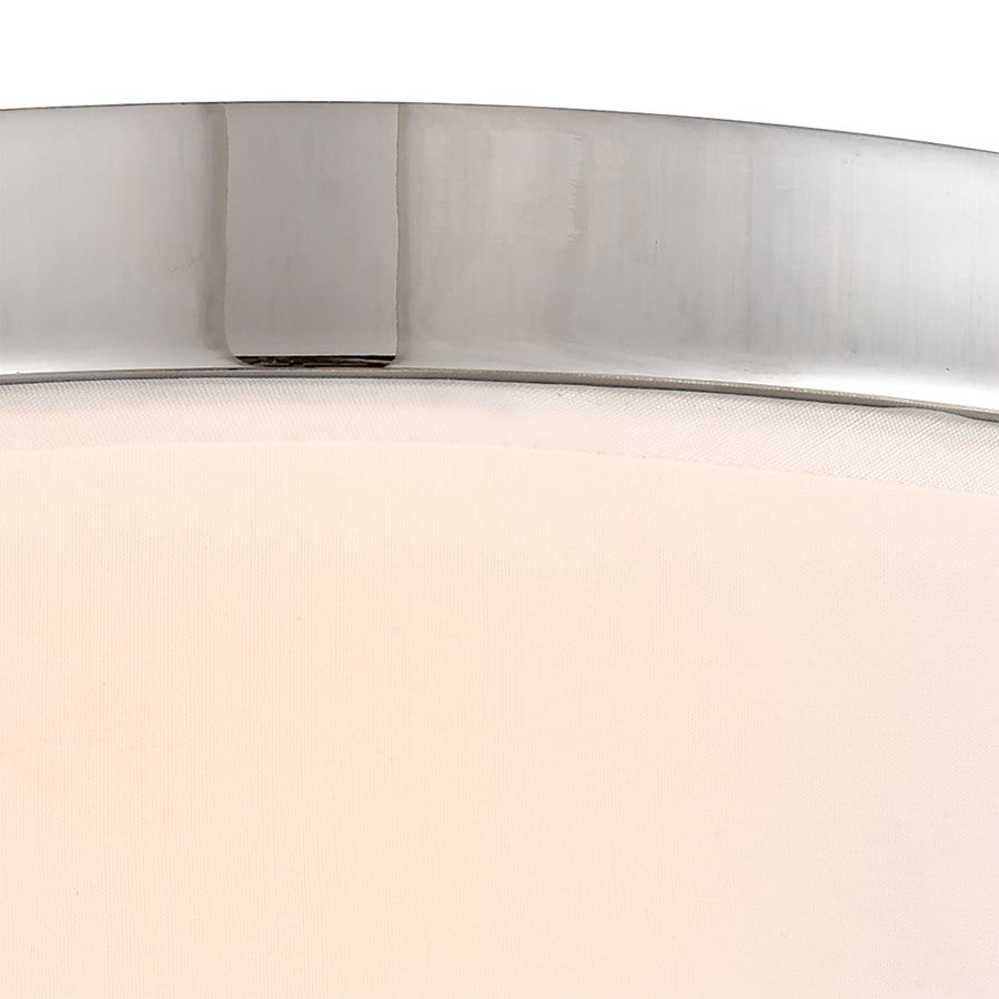 Atlas Lighting Oak Valley 12in 2-Light Flush Mount | Modern Chrome and White Fabric Shade | Bedroom & Living Room | Model CL11483-CH
