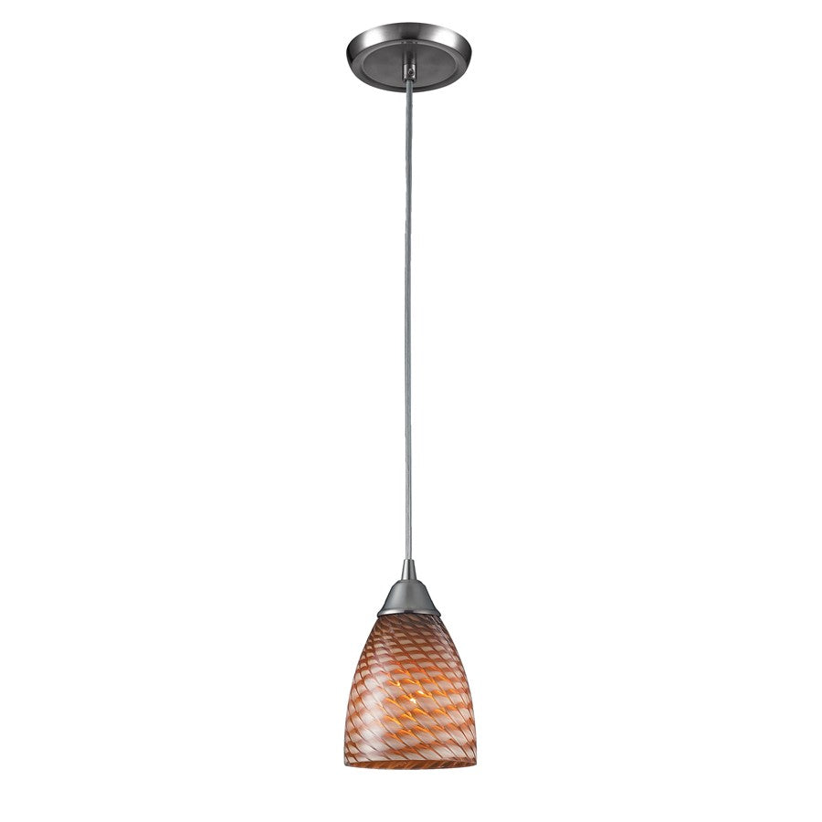 Atlas Lighting Arco Baleno 5in 1-Light Pendant | Modern Satin Nickel and Brown Glass | Kitchen Island & Dining Room | 5 x 5 x 8 in | Model CL11528-BN