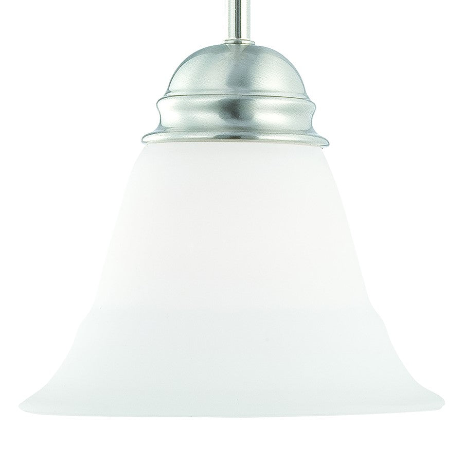 Atlas Lighting Bella 7in 1-Light Mini Pendant | Traditional Brushed Nickel and White Frosted Glass | Kitchen Island & Dining Room | Model CL11538-NK