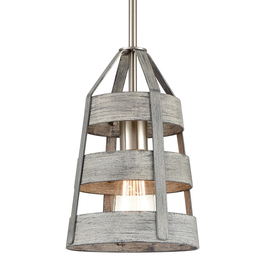 Atlas Lighting Brigantine 7in 1-Light Mini Pendant | Transitional Weathered Gray and Satin Nickel | Kitchen Island & Dining Room | Model CL11547-GY