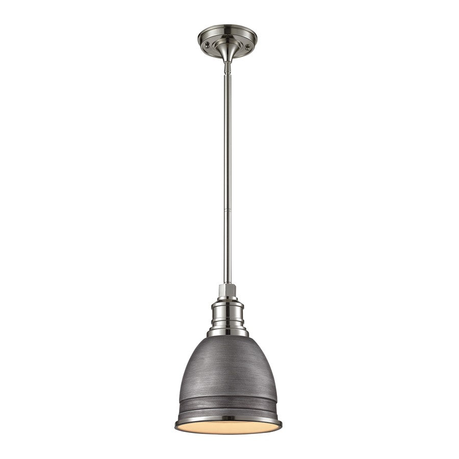 Atlas Lighting Carolton 8in 1-Light Mini Pendant | Industrial Weathered Zinc and Polished Nickel Metal | Kitchen Island & Dining | Model CL11554-GY