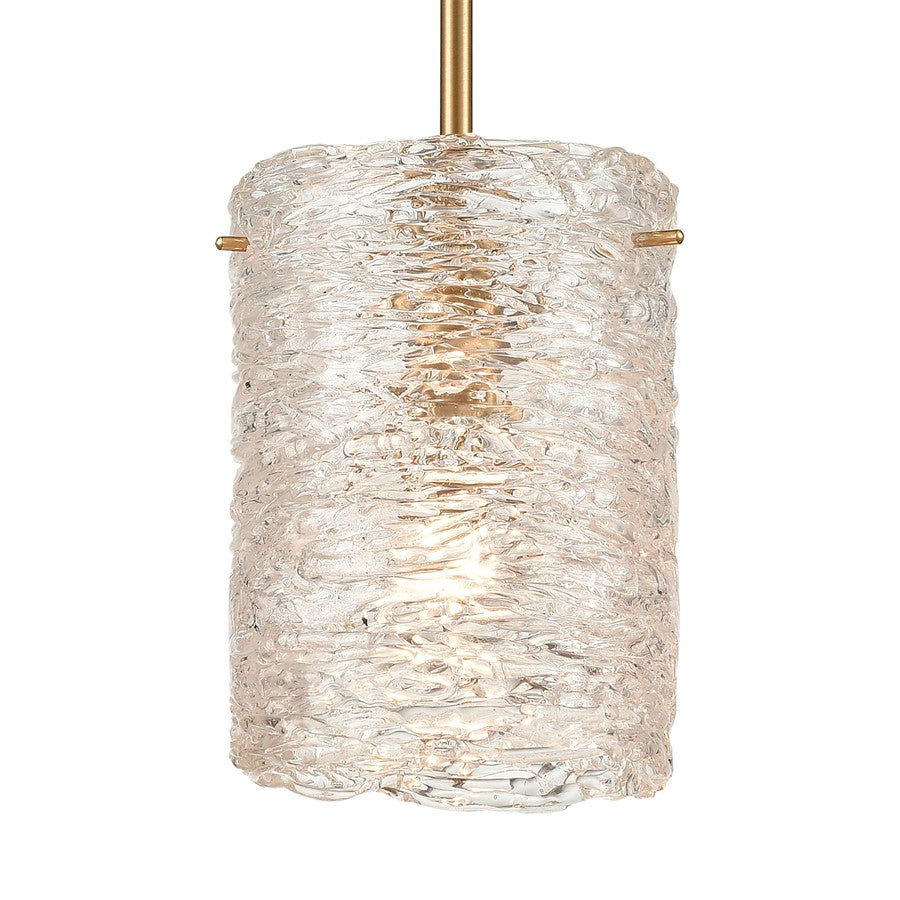 Atlas Lighting Chiseled Ice 7in 1-Light Mini Pendant | Transitional Satin Brass and Clear Textured Glass | Kitchen Island & Dining | Model CL11561-BS