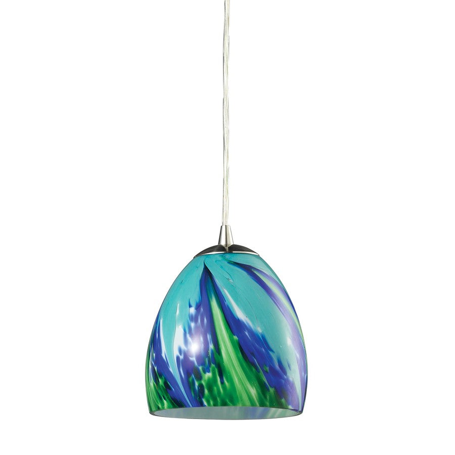 Atlas Lighting Colorwave 6in 1-Light Pendant | Blue Glass and Satin Nickel Metal | Kitchen Island & Dining Room | 6 x 6 x 7 in | Model CL11566-BL