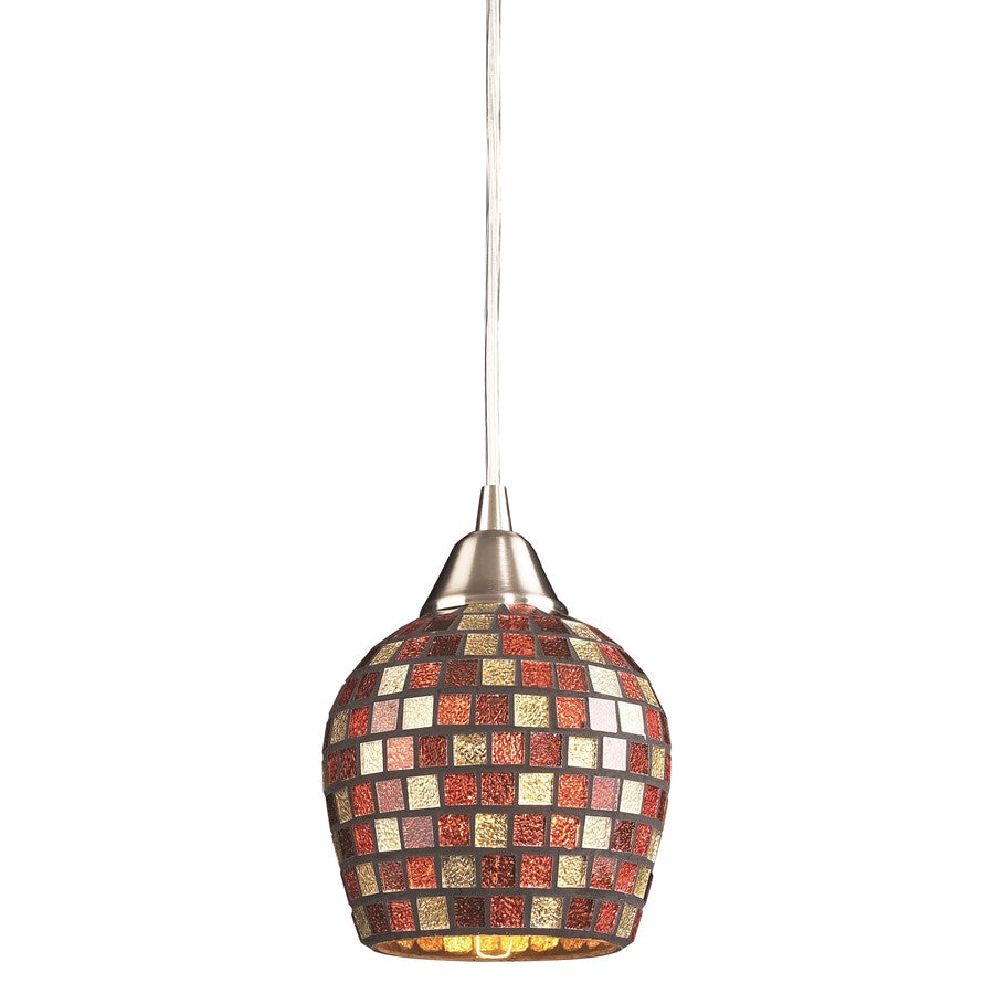 Atlas Lighting Fusion 5in 1-Light Pendant | Transitional Multicolor Mosaic Glass and Satin Nickel | Kitchen Island & Dining Room | Model CL11591-RD