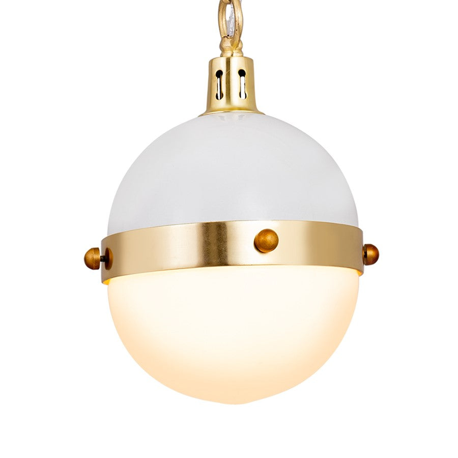 Atlas Lighting Harmelin 7in 1-Light Mini Pendant | Mid-Century White and Satin Brass with White Frosted Glass | Kitchen Island | Model CL11605-WH