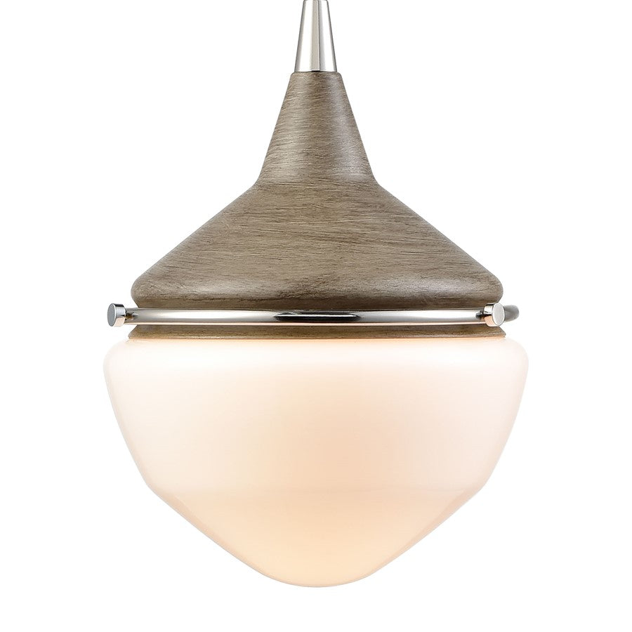Atlas Mid-Century Schoolhouse 8in 1-Light Mini Pendant | Pecan Polished Nickel and White Glass | Kitchen Island & Dining Room | Model CL11635-BN