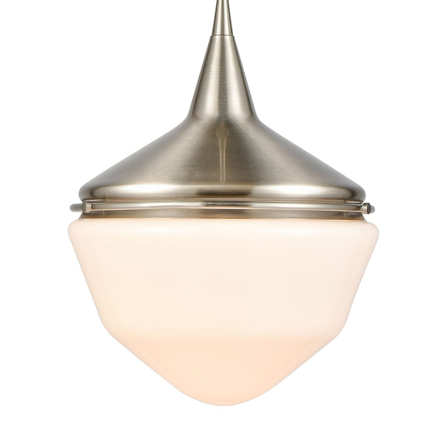 Atlas Lighting Mid-Century Schoolhouse 12in 1-Light Mini Pendant | Satin Nickel and White Frosted Glass | Kitchen Island & Dining | Model CL11636-NK