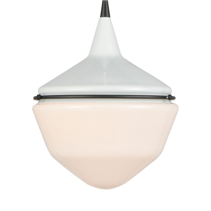 Atlas Lighting Mid-Century Schoolhouse 12in 1-Light Mini Pendant | Enamel White and Matte Black with White Glass | Kitchen Island | Model CL11636-WH