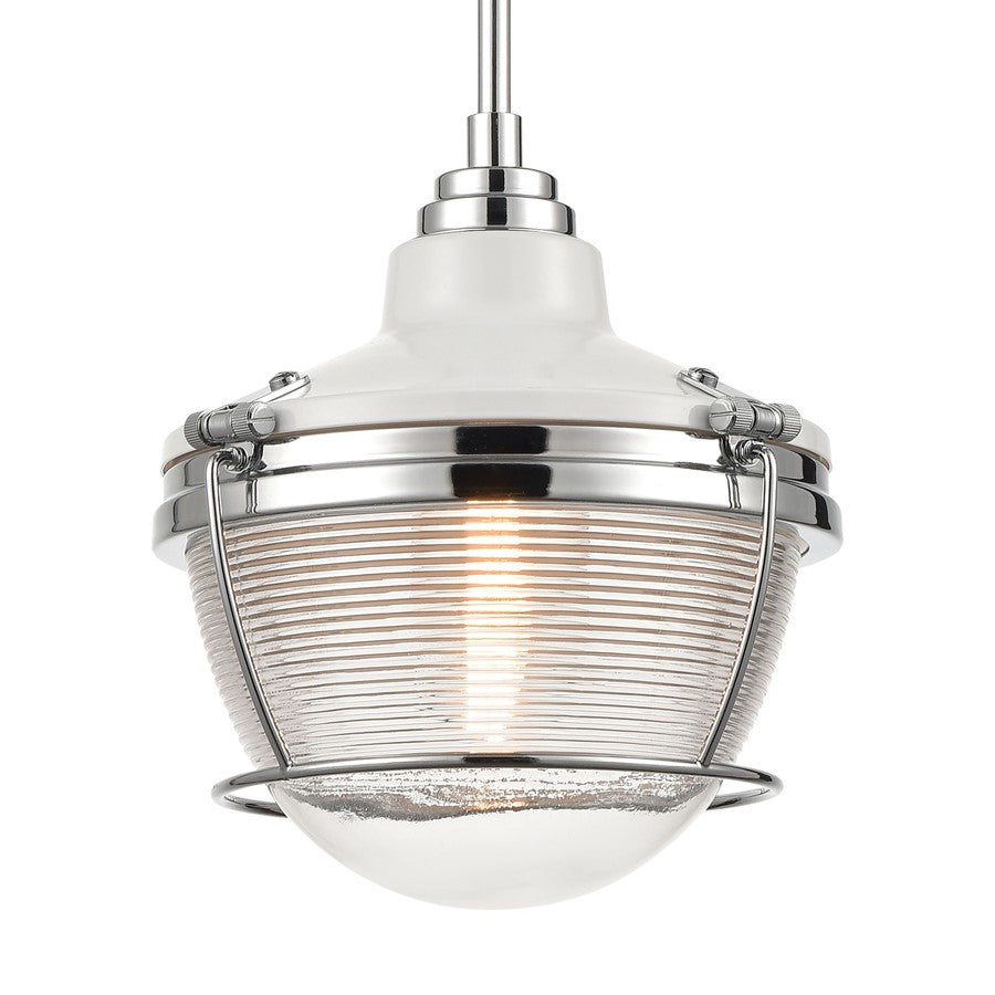 Atlas Lighting Seaway Passage 10in 1-Light Mini Pendant | Transitional Polished Nickel and Clear Ribbed Glass | Kitchen Island | Model CL11677-NK1