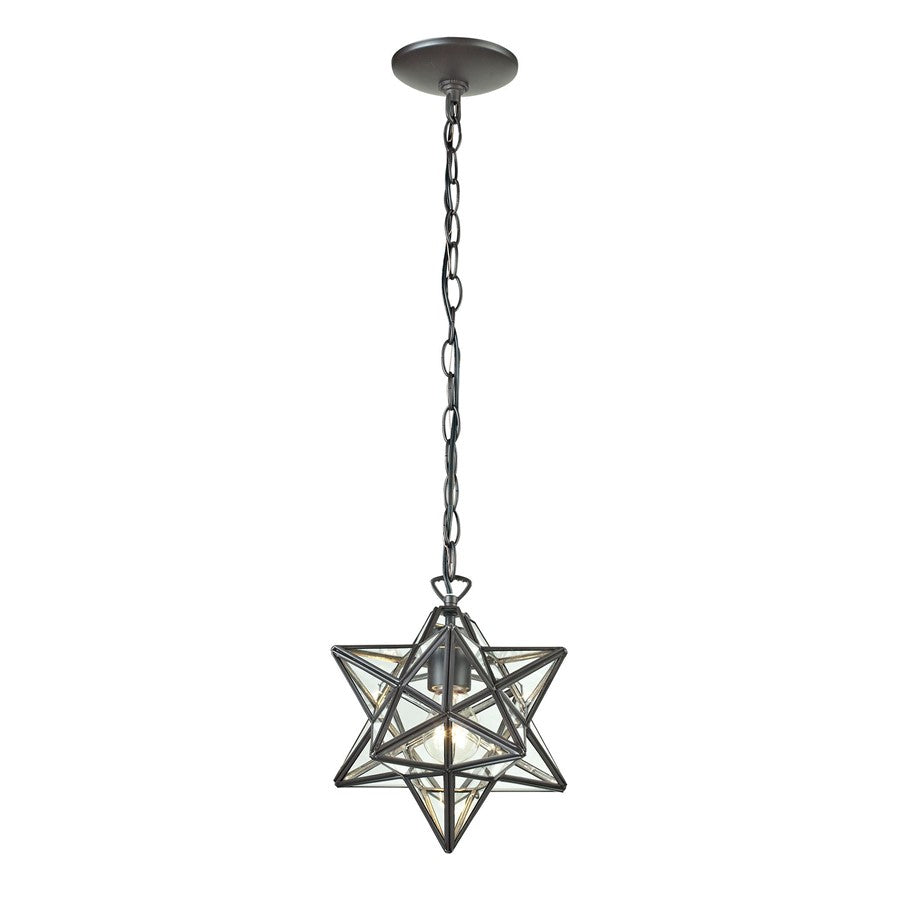 Atlas Lighting Moravian Star 12in 1-Light Mini Pendant | Traditional Oil Rubbed Bronze and Clear Glass | Kitchen Island & Dining | Model CL11684-BZ1