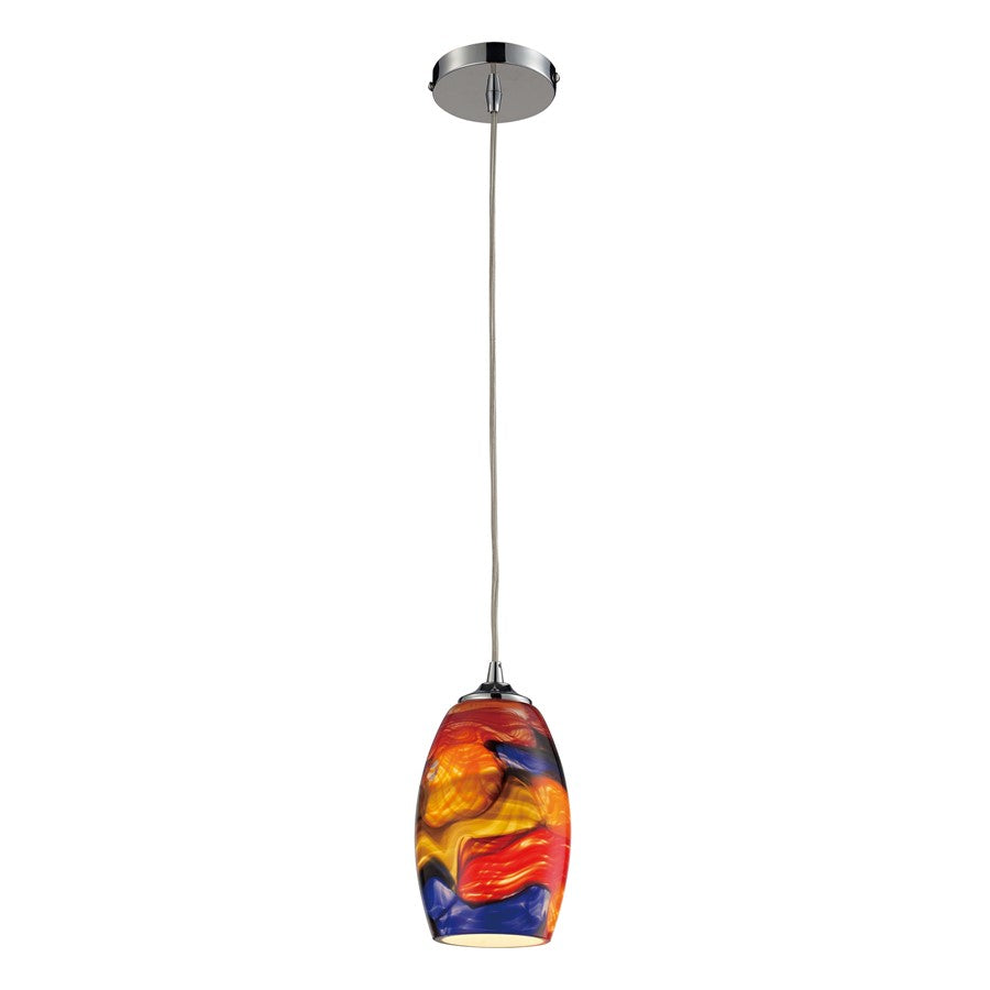 Atlas Lighting Surrealist 5in 1-Light Pendant | Modern Polished Chrome and Multicolor Glass | Kitchen Island & Dining Room | Model CL11689-MU