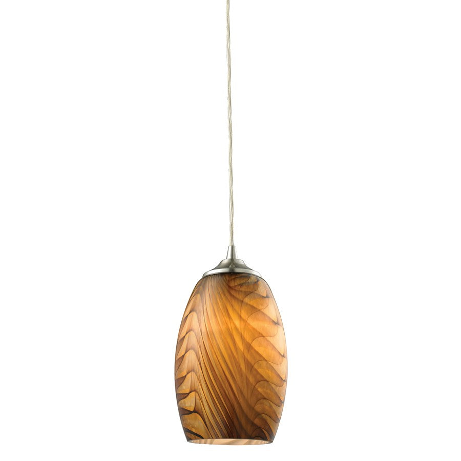 Atlas Lighting Tidewaters 5in 1-Light Pendant | Transitional Satin Nickel and Amber Glass | Kitchen & Dining Room | 5 x 5 x 10 in | Model CL11697-BN