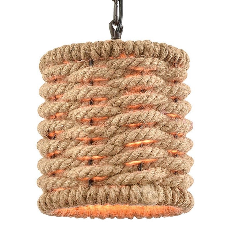 Atlas Lighting Weaverton 8in 1-Light Mini Pendant | Transitional Natural Rope and Oil Rubbed Bronze | Kitchen Island & Dining Room | Model CL11716-NA
