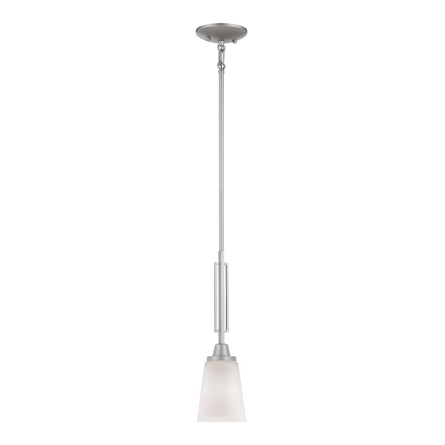 Atlas Lighting Wright 5.75in 1-Light Mini Pendant | Transitional Matte Nickel and White Glass | Kitchen Island & Dining Room | Model CL11724-NK