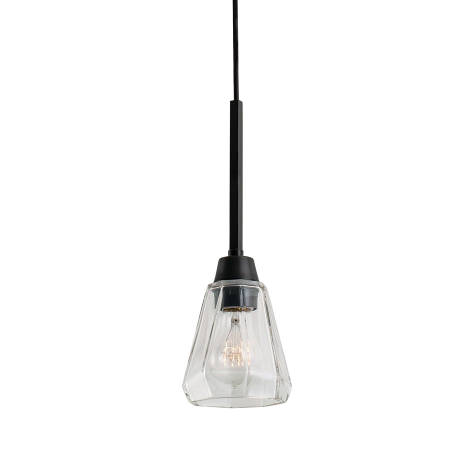 Atlas Lighting Arctic 5in 1-Light Pendant | Modern Acid Dipped Black and Clear Glass | Kitchen Island & Dining Room | 5 x 5 x 13 in | Model CL11728-BK