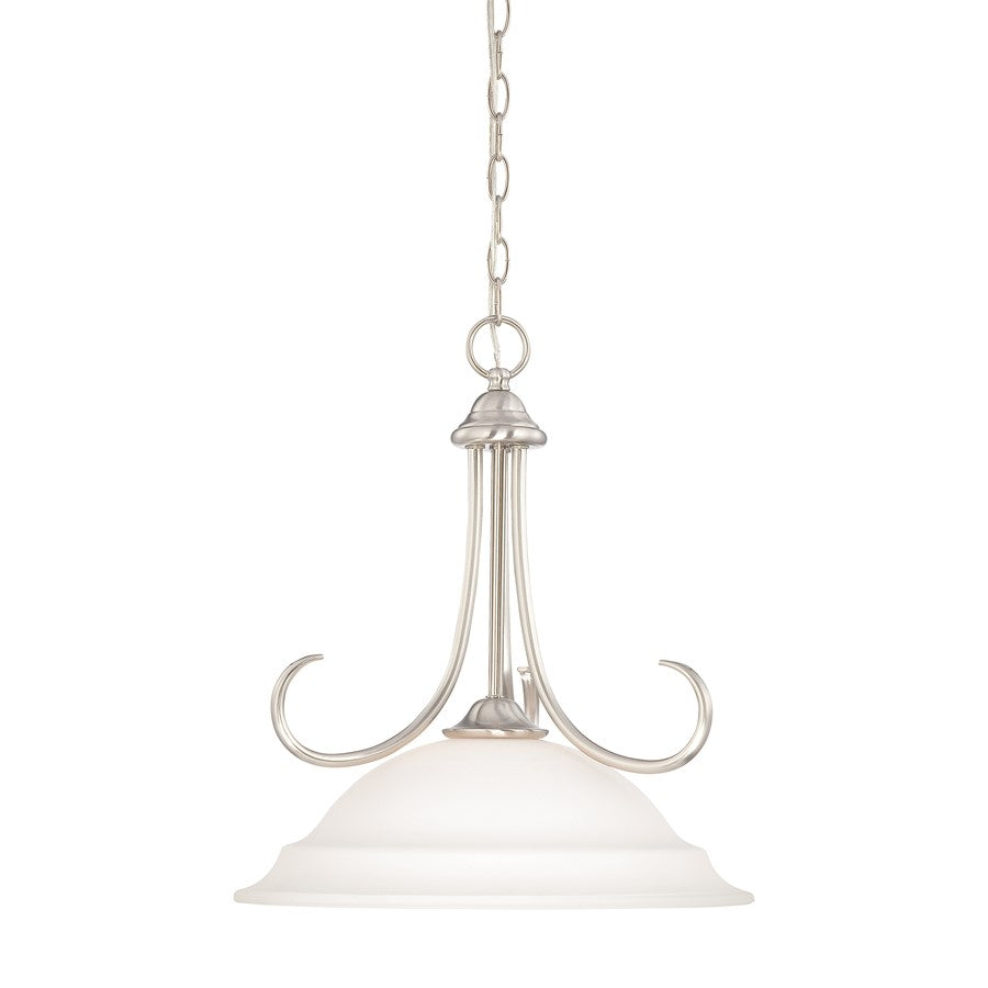 Atlas Lighting Bella 16in 1-Light Pendant | Traditional Brushed Nickel and White Frosted Glass | Kitchen Island & Dining Room | Model CL11729-NK