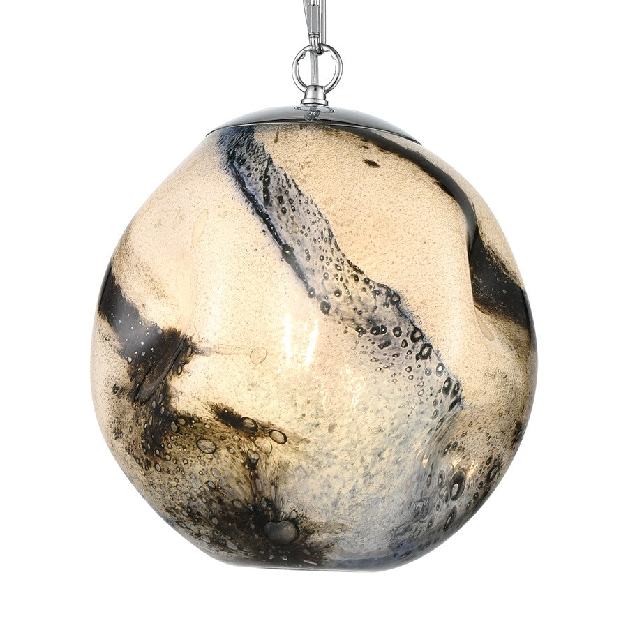 Atlas Lighting Blue Planetary 12in 1-Light Pendant | Transitional White and Blue Art Glass Globe | Kitchen Island & Dining Room | Model CL11733-WH