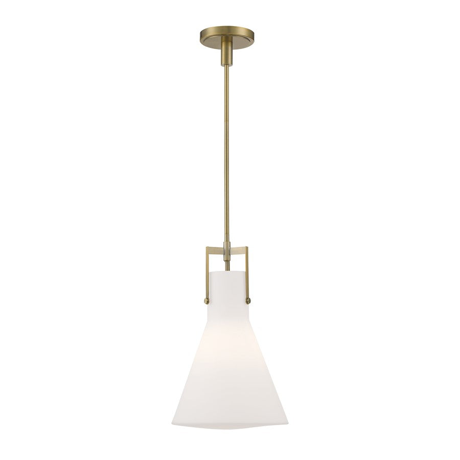 Atlas Lighting Izel 12in 1-Light Pendant | Transitional Antique Brass and White Opal Glass | Kitchen Island & Dining Room | Model CL11781-BS
