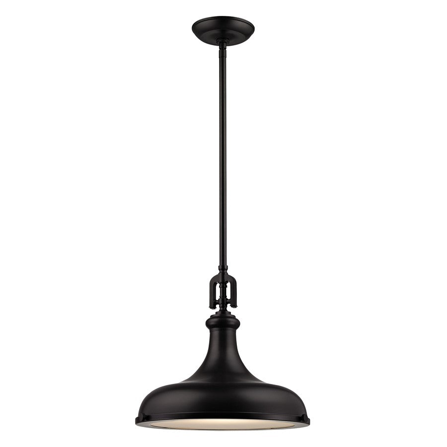 Atlas Lighting Rutherford 15in 1-Light Pendant | Transitional Oil Rubbed Bronze and Bronze Metal Shade | Kitchen Island & Dining | Model CL11819-BZ