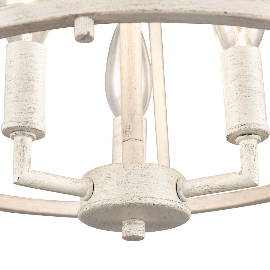 Atlas Lighting Joanie 13in 3-Light Semi Flush Mount | Transitional Antique White Metal | Entryway & Hallway | 13 x 13 x 11.75 in | Model CL11895-WH