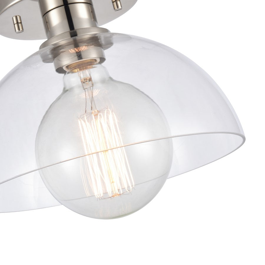 Atlas Lighting Julian 10in 1-Light Semi Flush Mount | Transitional Polished Nickel and Clear Glass | Entryway & Hallway | Model CL11896-NK