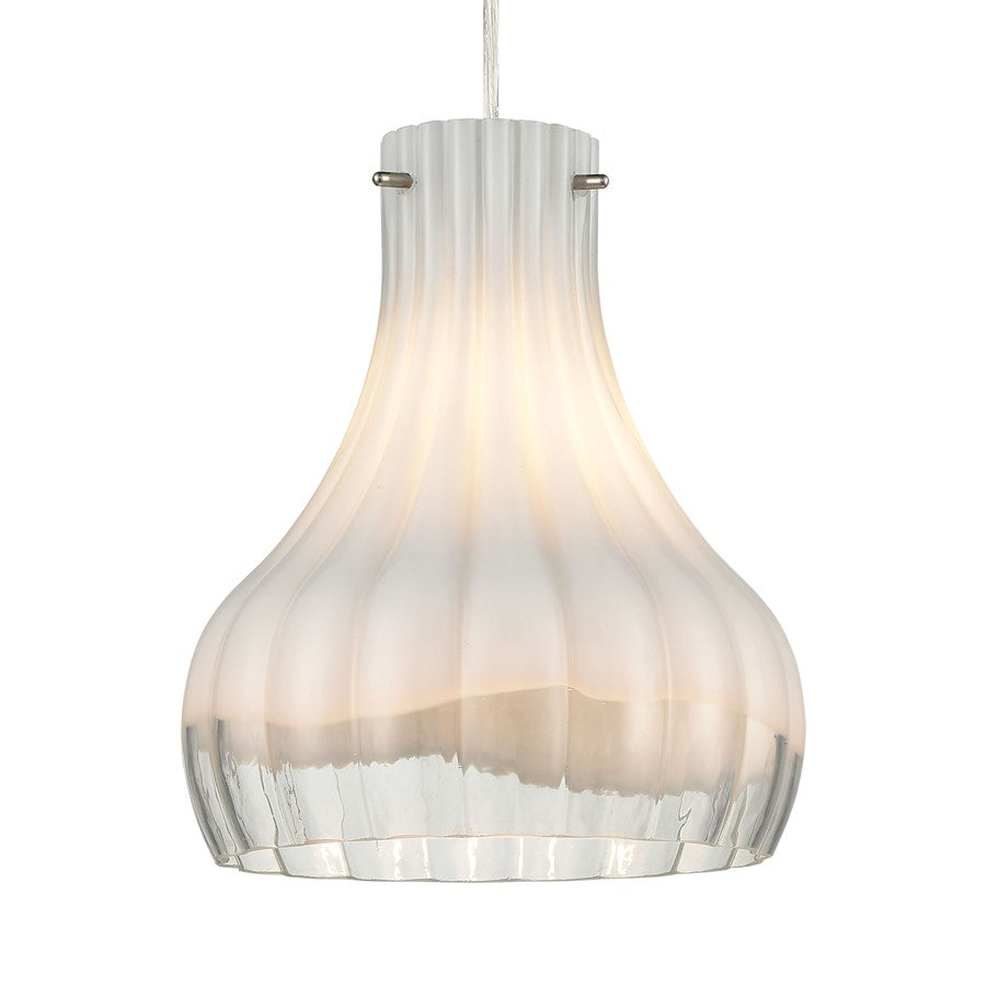 Atlas Lighting Coastal Scallop 8in 1-Light Mini Pendant | Transitional Satin Nickel and Opal White Glass | Kitchen Island | Model CL12148-WH1