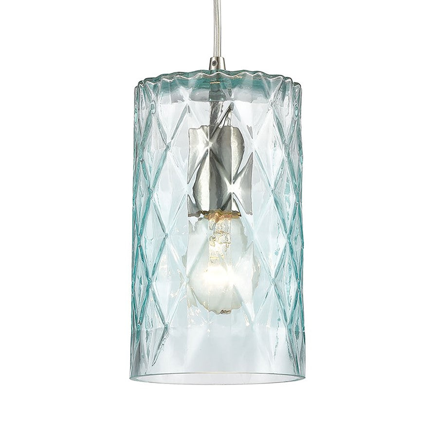 Atlas Lighting Diamond Pleat 5" 1Lt Pendant, Satin Nickel/Blue