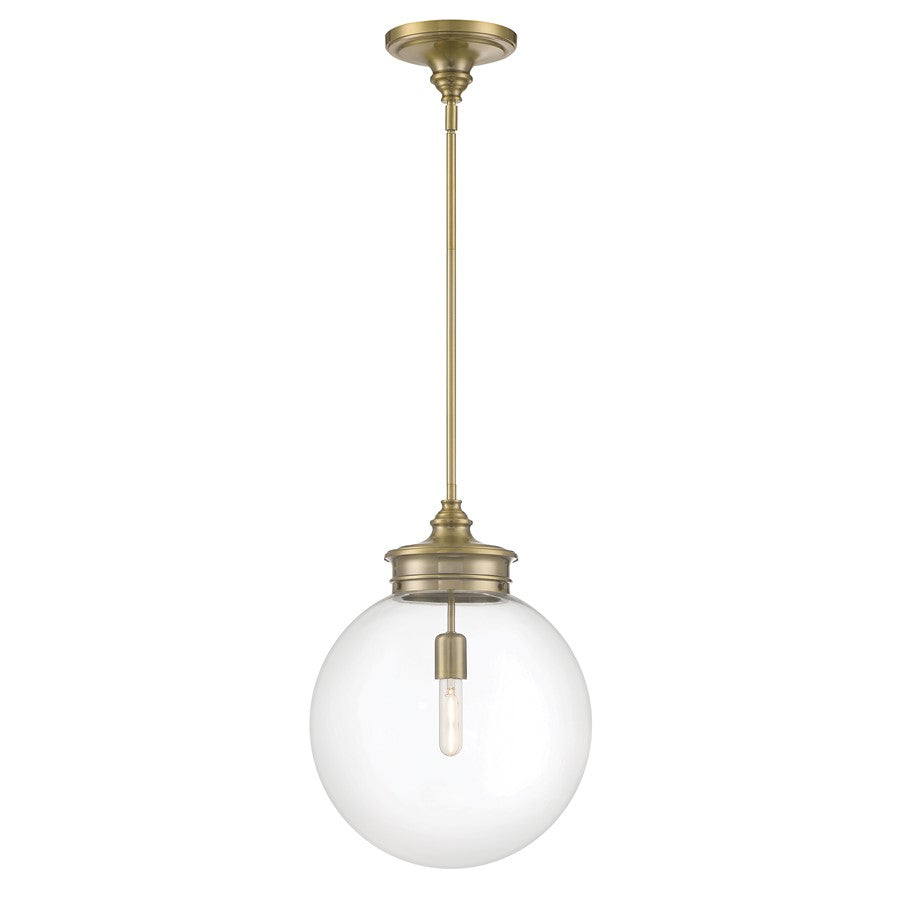 Atlas Lighting Emma 14in 1-Light Globe Pendant | Traditional Antique Brass and Clear Opal Glass | Kitchen Island & Dining Room | Model CL12228-BS