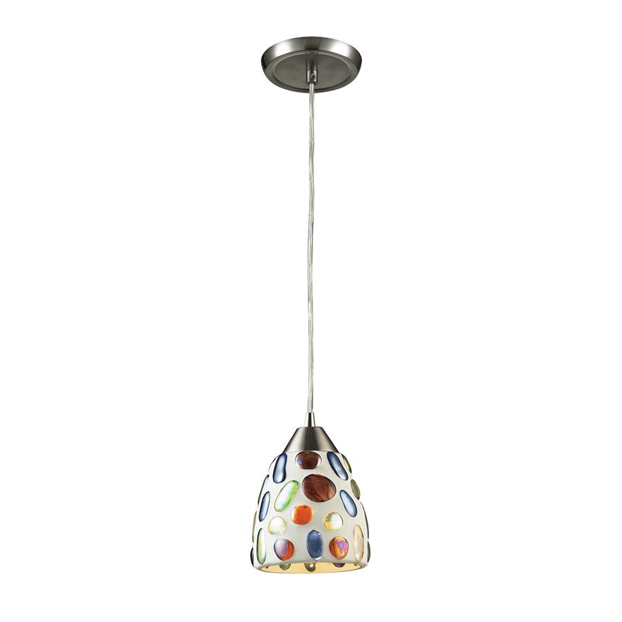 Atlas Lighting Gemstone 6in 1-Light Pendant | Modern Satin Nickel and Multicolor Glass | Kitchen Island & Dining Room | Model CL12258-MU