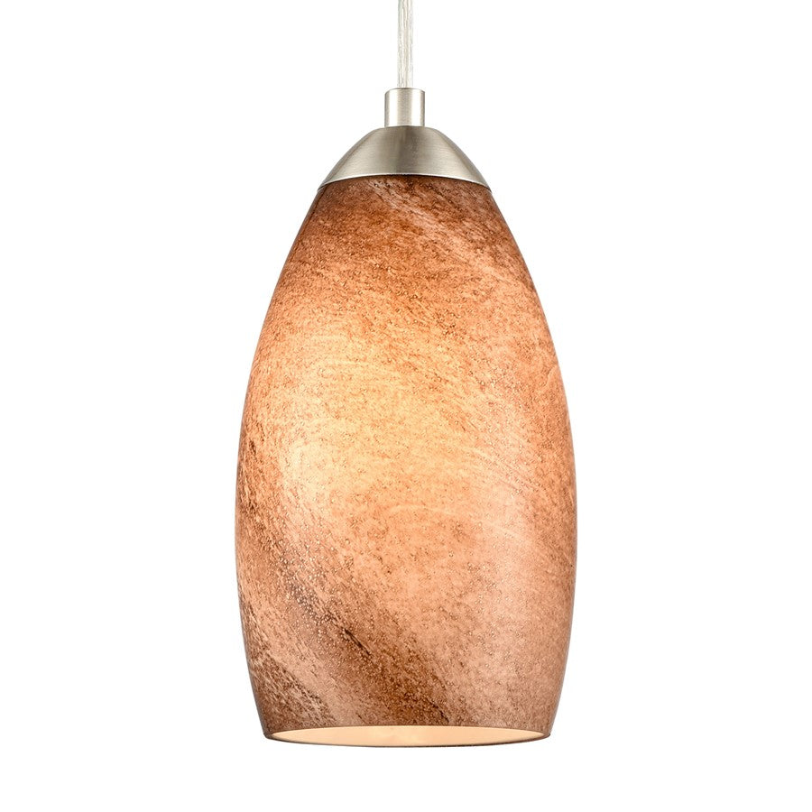 Atlas Lighting Planetario 5in 1-Light Mini Pendant | Modern Satin Nickel and Light Brown Glass | Kitchen Island & Dining Room | Model CL12526-BN