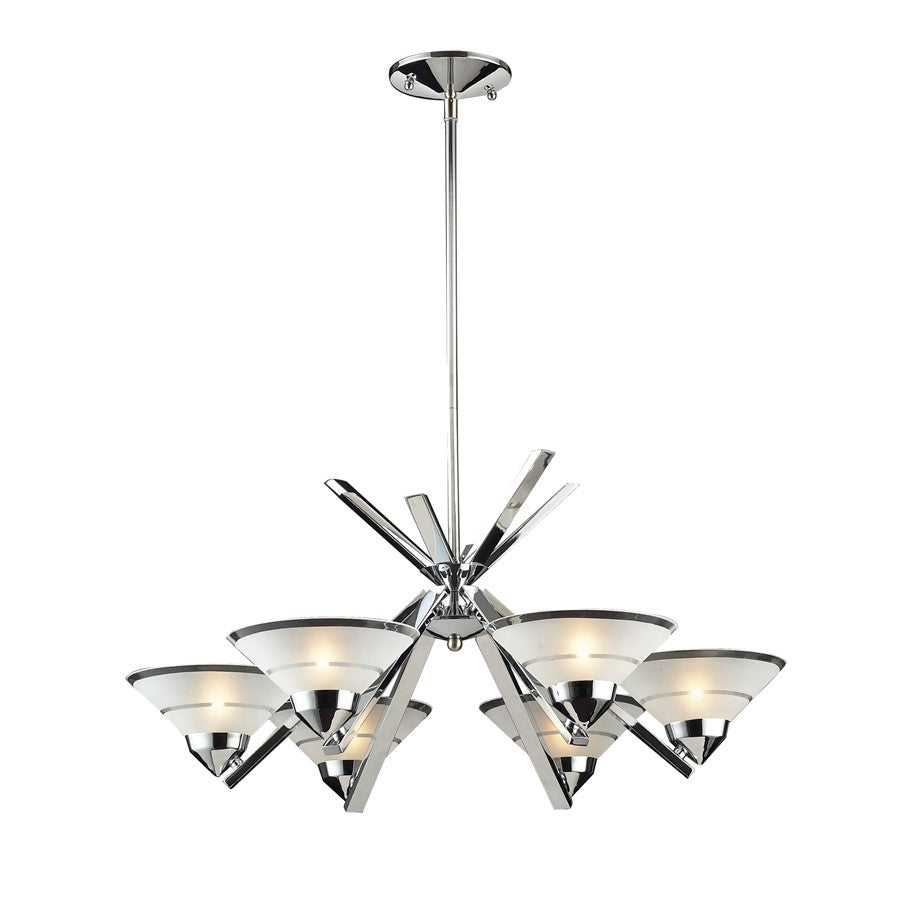 Atlas Lighting Refraction 26in 6-Light Chandelier | Modern Polished Chrome and White Glass | Dining Room & Kitchen Island | Model CL12535-CH