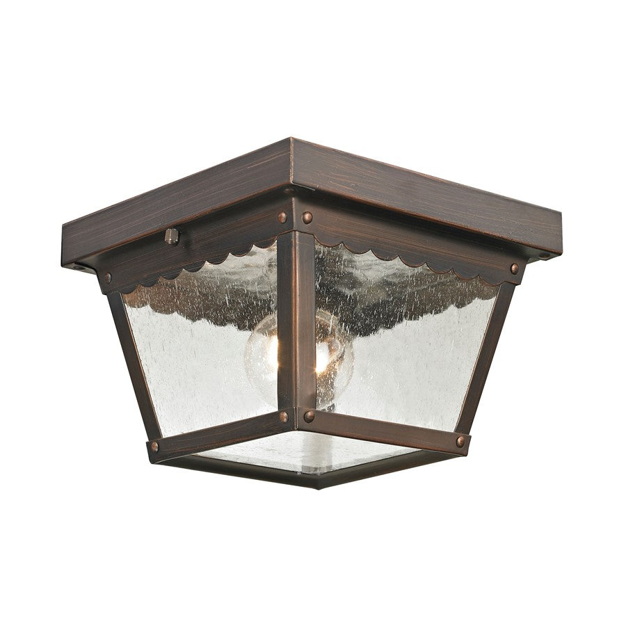 Atlas Lighting Springfield 8in 1-Light Outdoor Flush Mount | Traditional Hazelnut Bronze and Clear Seeded Glass | Covered Patio | Model OL11010-BZ