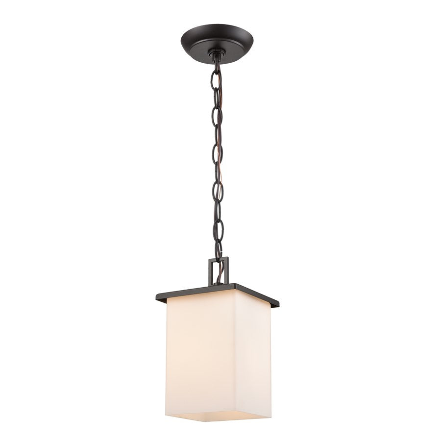 Atlas Lighting Broad Street 5in 1-Light Outdoor Pendant | Modern Oil Rubbed Bronze and White Glass | Covered Porch & Entryway | Model OL11023-BZ