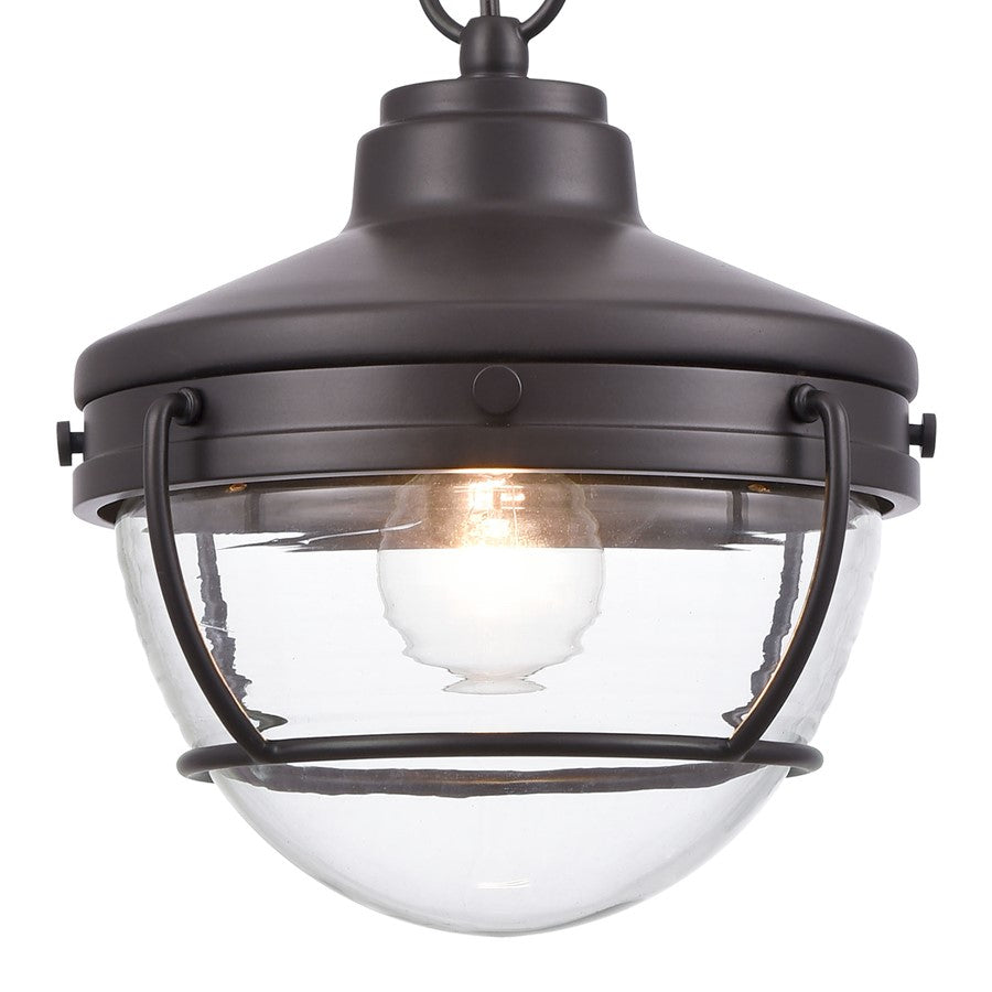Atlas Lighting Eastport 9in 1-Light Outdoor Pendant | Transitional Oil Rubbed Bronze and Clear Ribbed Glass | Covered Porch | Model OL11029-BZ