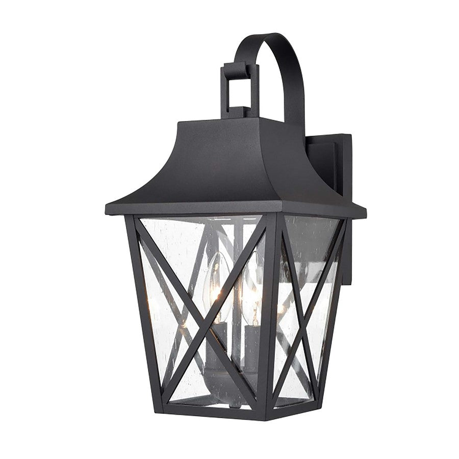 Atlas Lighting Splitrock 15.5in 1-Light Outdoor Sconce | Transitional Black and Seeded Glass | Entryway & Covered Patio | Model OL11059-BK