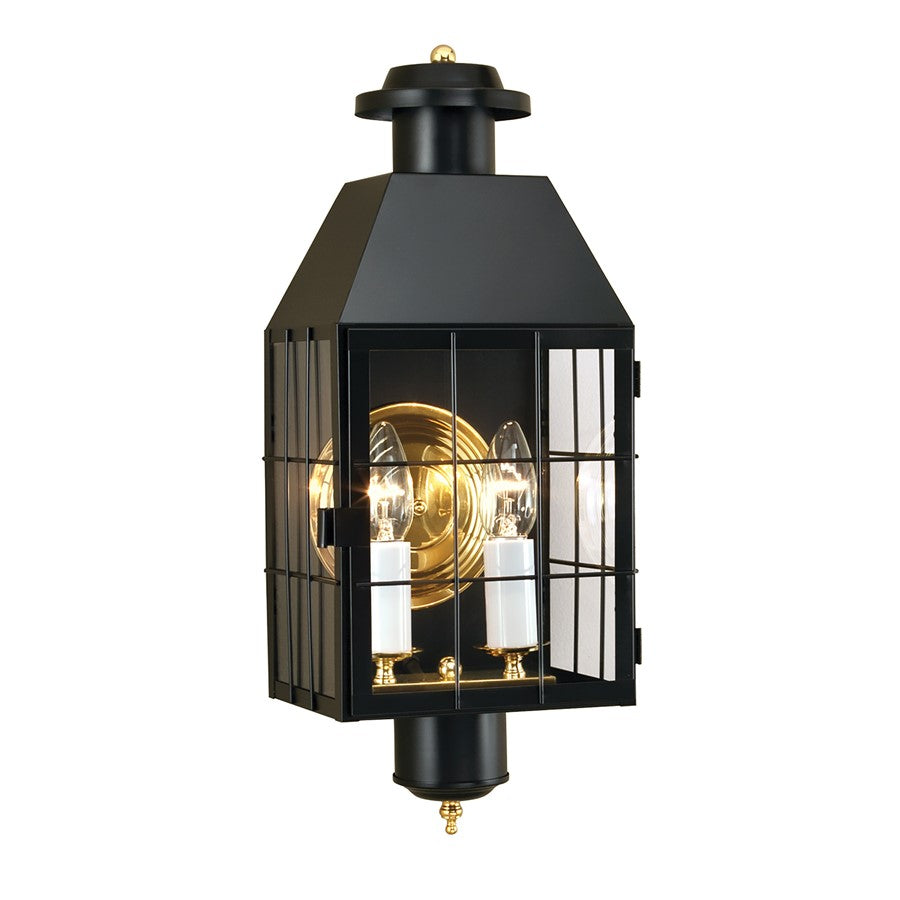 Atlas Lighting American Heritage 22in 2-Light Outdoor Sconce | Traditional Black and Clear Glass | Entryway & Covered Patio | Model OL11061-BK