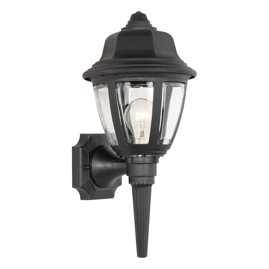 Atlas Lighting Capi 18in 1-Light Outdoor Sconce | Traditional Black Metal and Clear Glass | Entryway & Covered Patio | Model OL11086-BK