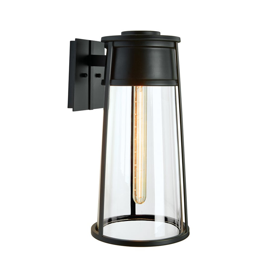 Atlas Lighting Cone 12.75in 1-Light Outdoor Sconce | Modern Matte Black and Clear Glass | Porch & Entryway Wall Light | Model OL11097-BK