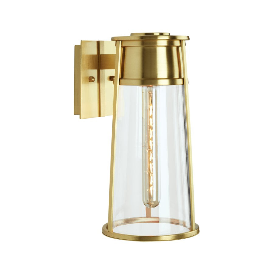 Atlas Lighting Cone 17in 1-Light Outdoor Sconce | Transitional Satin Brass and Clear Glass | Porch & Entryway Wall Light | Model OL11098-BS