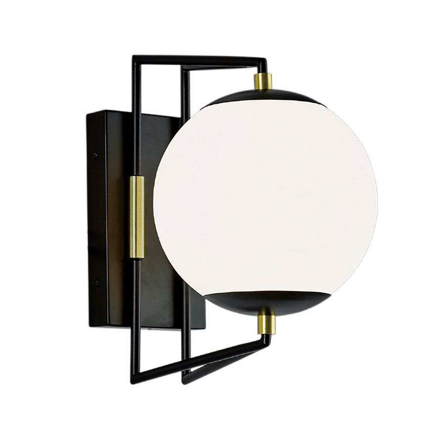 Atlas Lighting Cosmos 12.5in 1-Light LED Outdoor Sconce | Modern Matte Black and Satin Brass with White Glass | Entryway & Covered | Model OL11101-BK