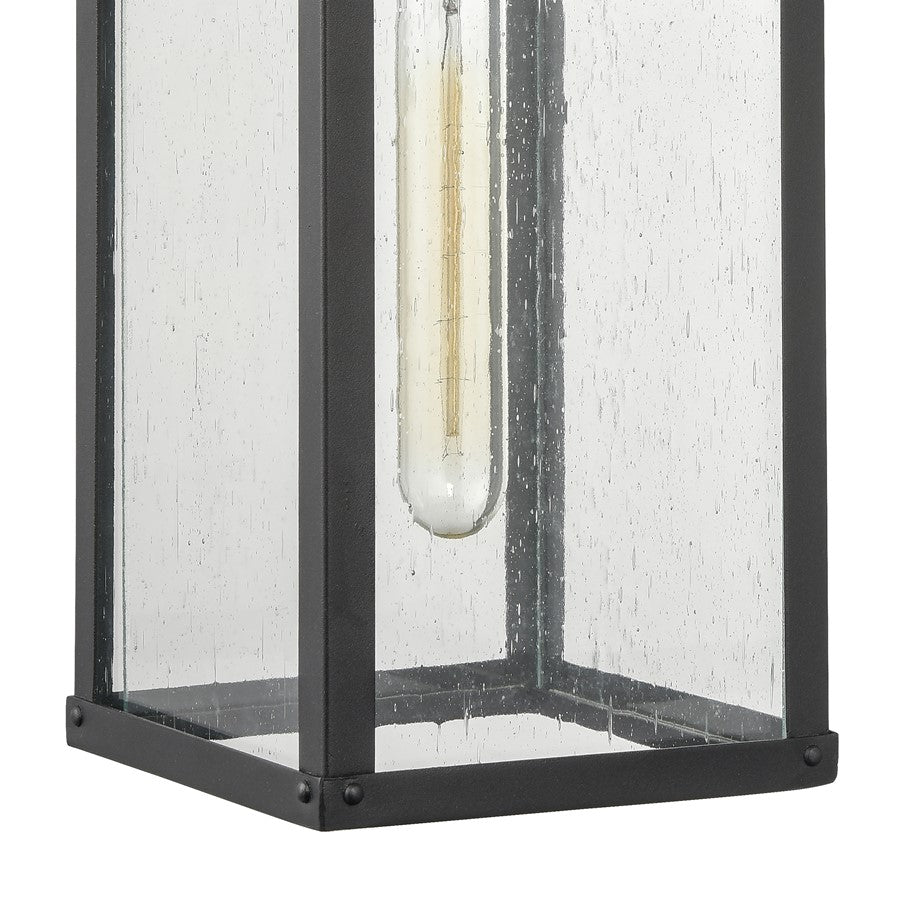 Atlas Lighting Dalton 6in 1-Light Outdoor Sconce | Transitional Textured Black & Clear Seeded Glass | Porch & Entryway | Model OL11123-BK