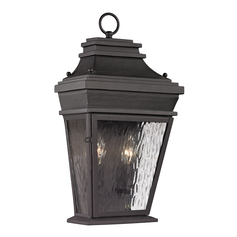 Atlas Lighting Forged Provincial 18in 2-Light Outdoor Sconce | Traditional Charcoal and Clear Textured Glass | Entryway & Covered | Model OL11136-BK