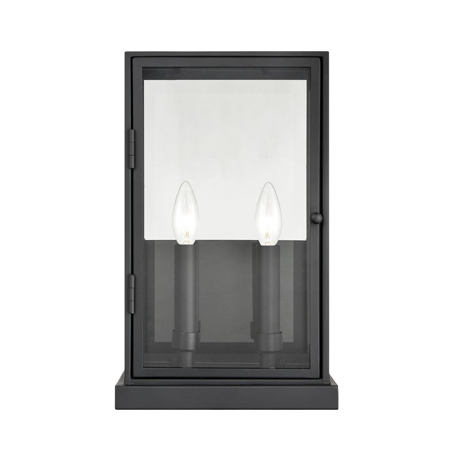 Atlas Lighting Foundation 15in 2-Light Outdoor Sconce | Transitional Matte Black and Clear Glass | Porch & Entryway | 9 x 6 x 15 in | Model OL11141-BK