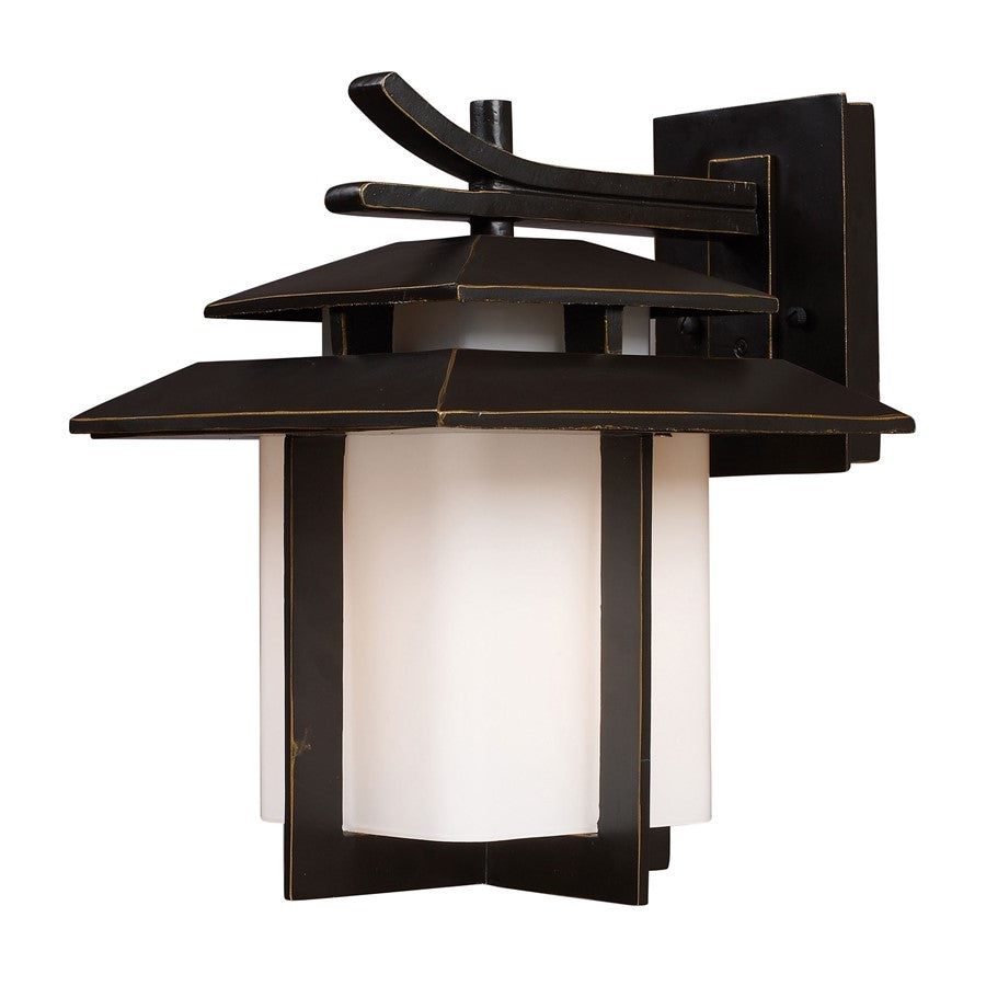 Atlas Lighting Kanso 13in 1-Light Outdoor Sconce | Transitional Aged Bronze and White Frosted Glass | Entryway & Patio | Model OL11165-BZ